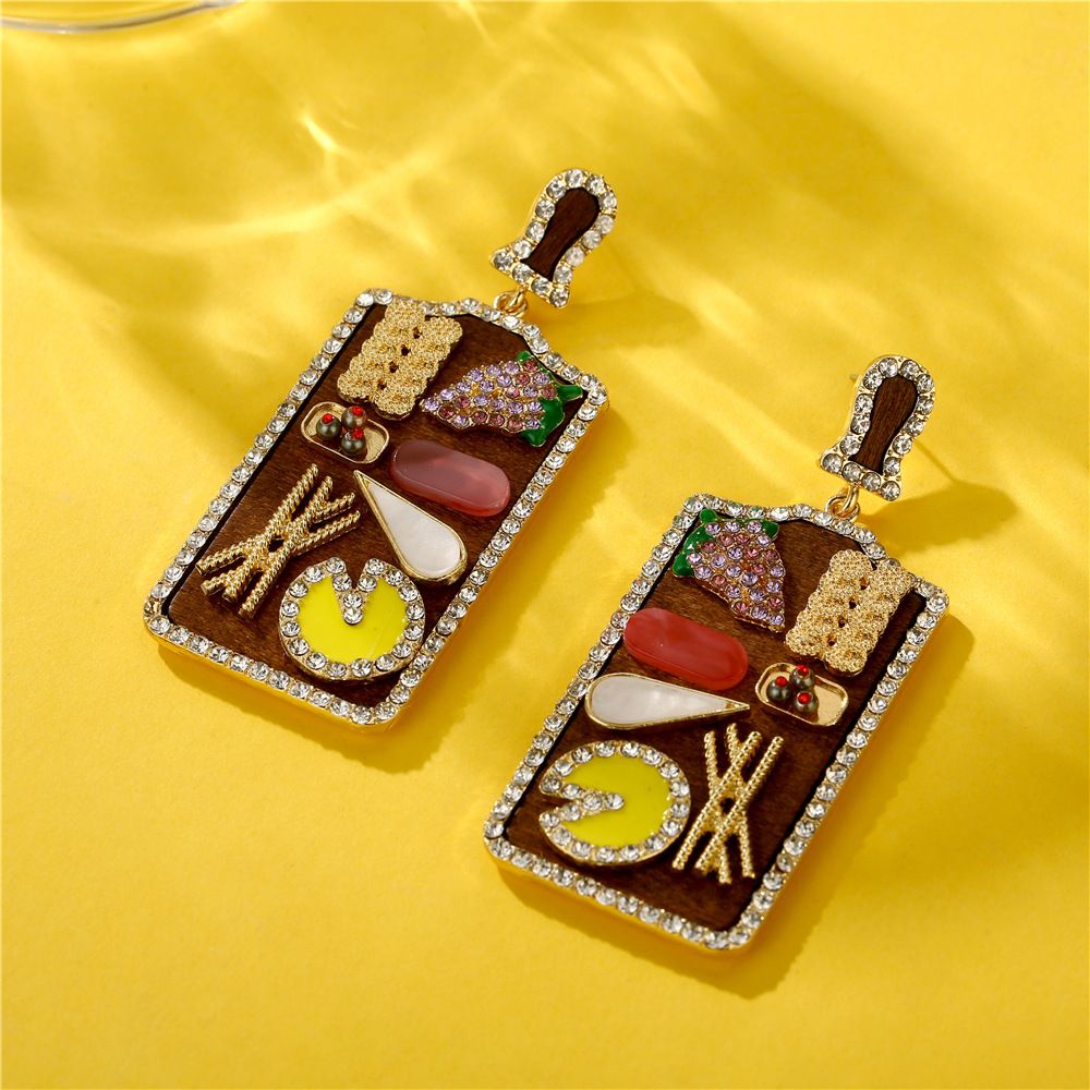 Earrings Fashion Creative Personality Fruit Pizza Luncheon Meat Platter