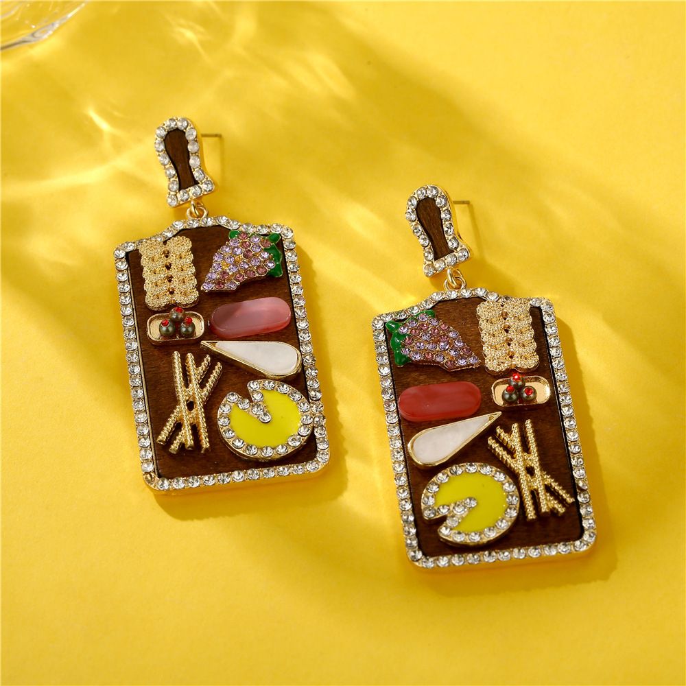 Earrings Fashion Creative Personality Fruit Pizza Luncheon Meat Platter