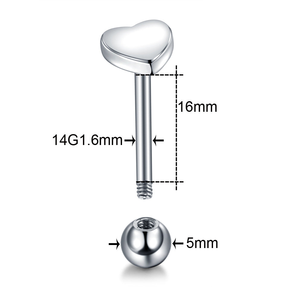100 316L Cast Stainless Steel Peach Heart Human Body Piercing Accessories Tongue Pin