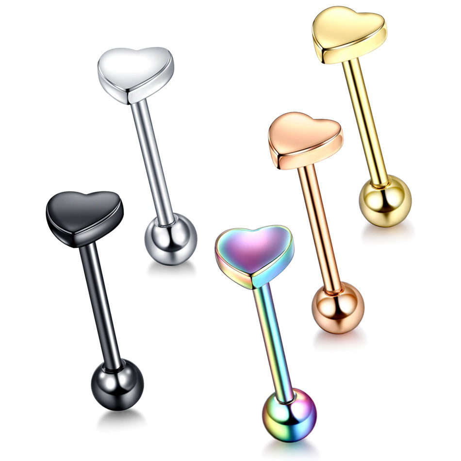 100 316L Cast Stainless Steel Peach Heart Human Body Piercing Accessories Tongue Pin