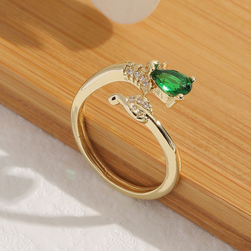 Copper Plated Real Gold Inlaid Zircon Ring Ins Cool Wind Ring Fashionable And Lovely