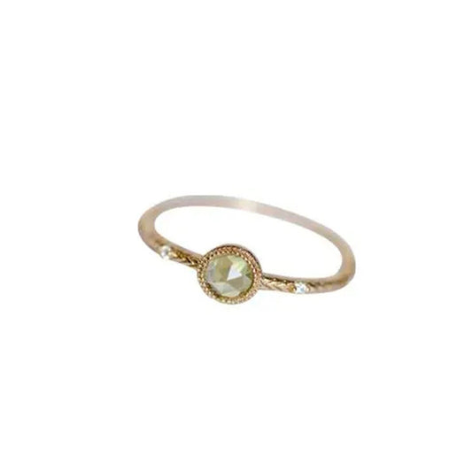 Peridot Rose Cut Face Small Copper Gold Plated Compact Ring Female
