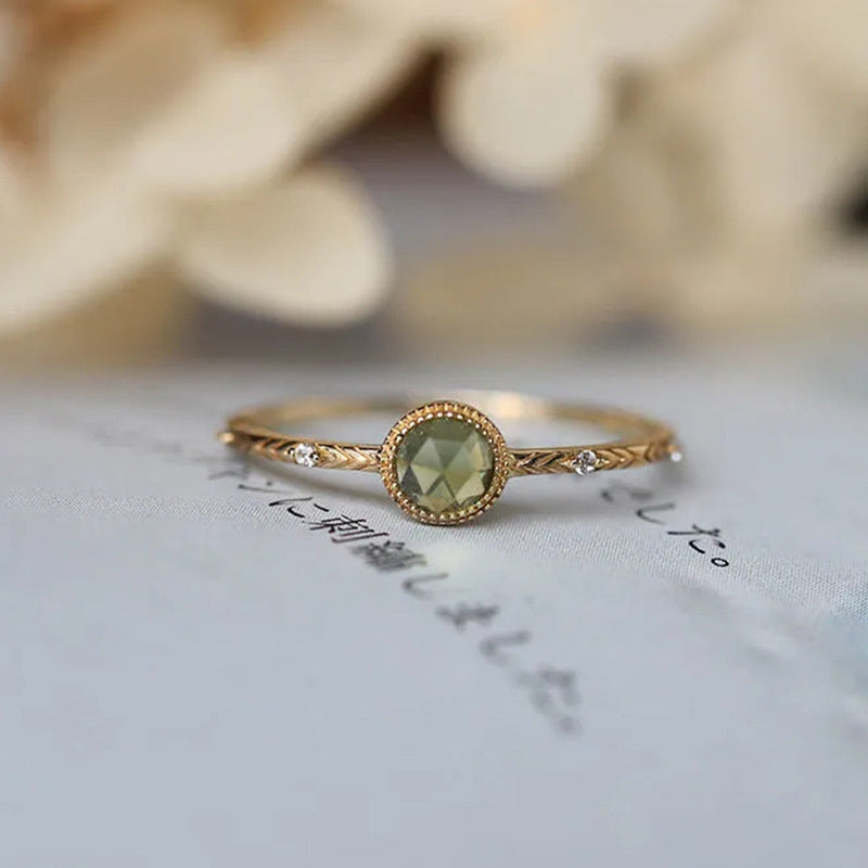 Peridot Rose Cut Face Small Copper Gold Plated Compact Ring Female