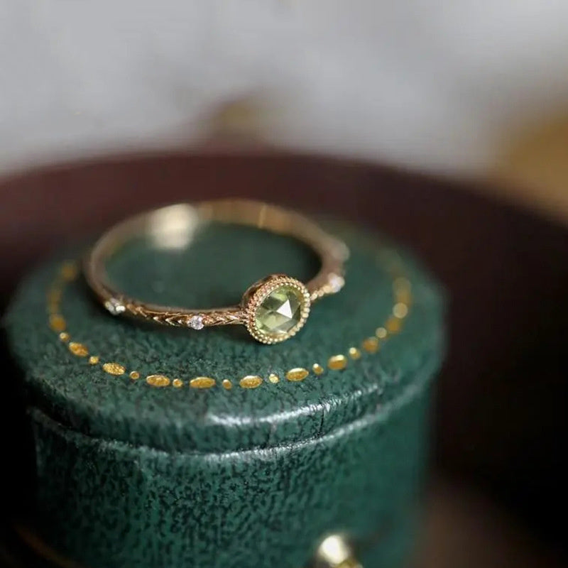 Peridot Rose Cut Face Small Copper Gold Plated Compact Ring Female