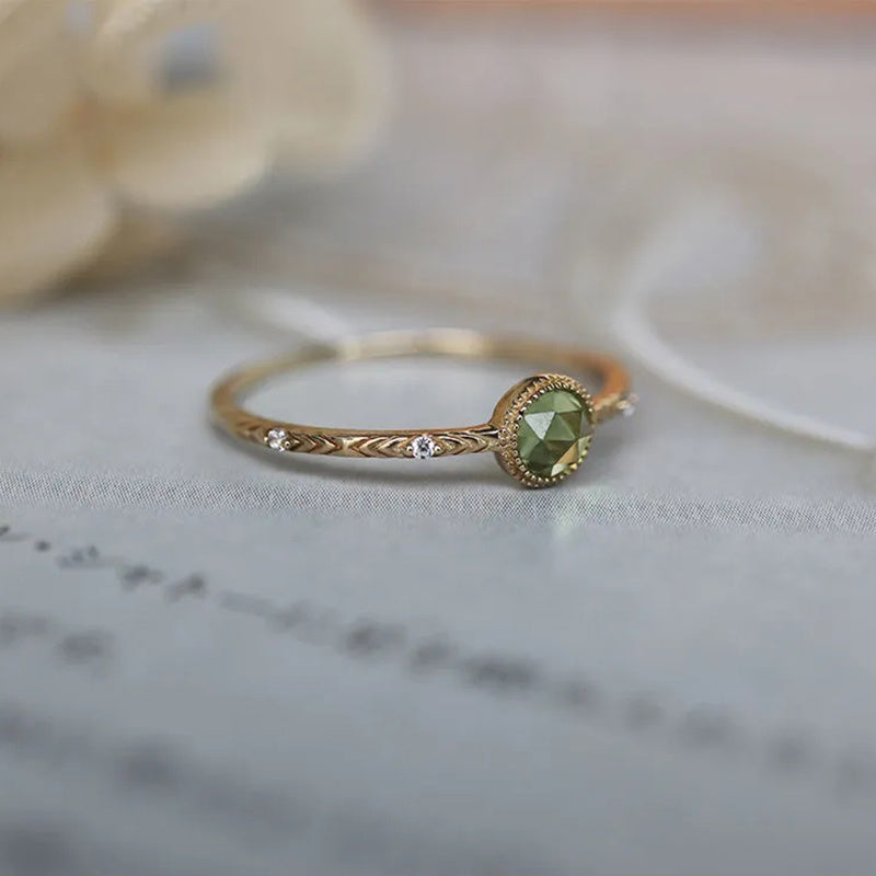 Peridot Rose Cut Face Small Copper Gold Plated Compact Ring Female