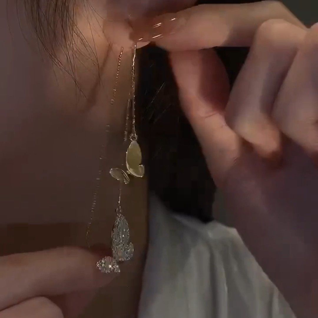 Fashion Design Diamond Butterfly Tassel Earwires