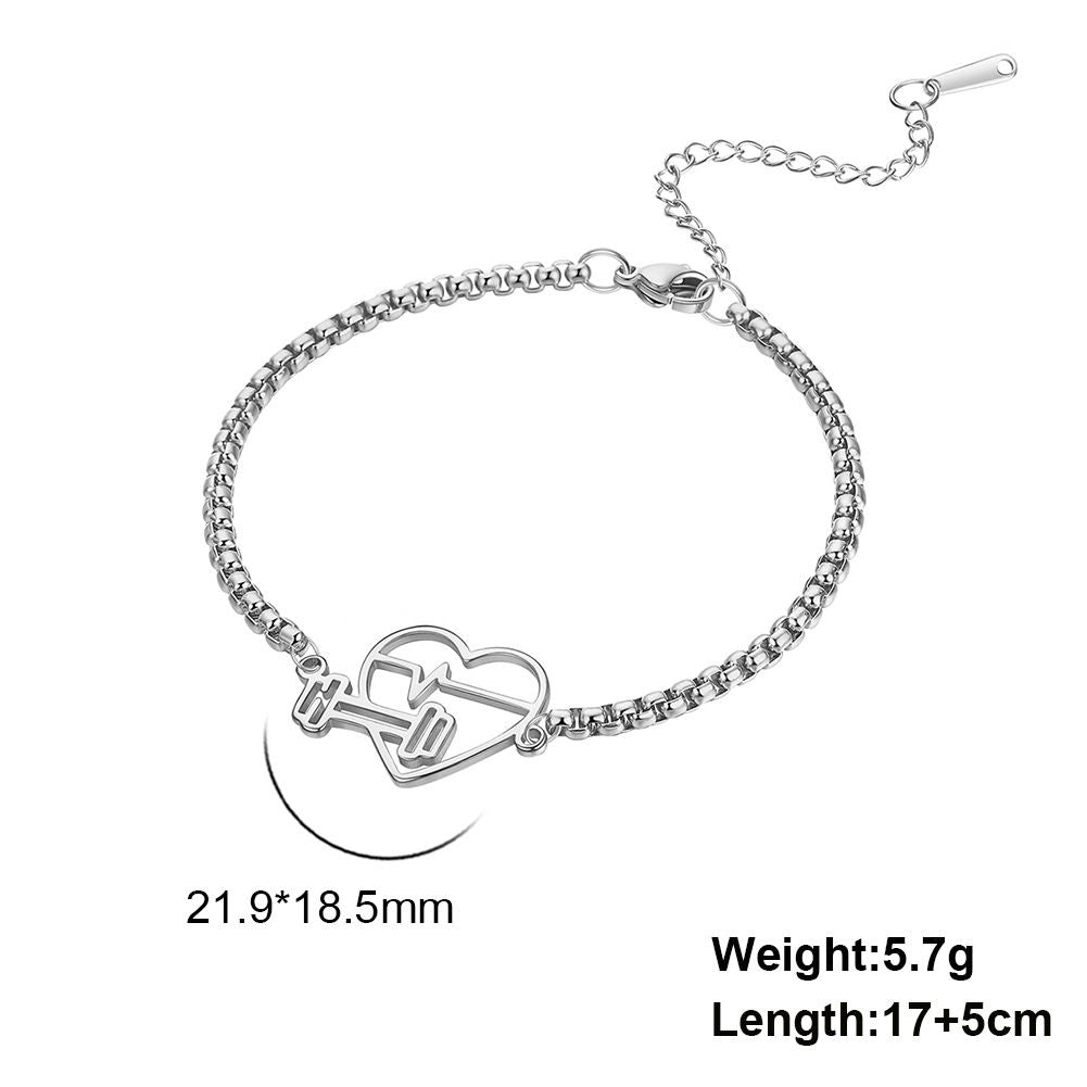 Love ECG Pattern Pendant Stainless Steel Bracelet