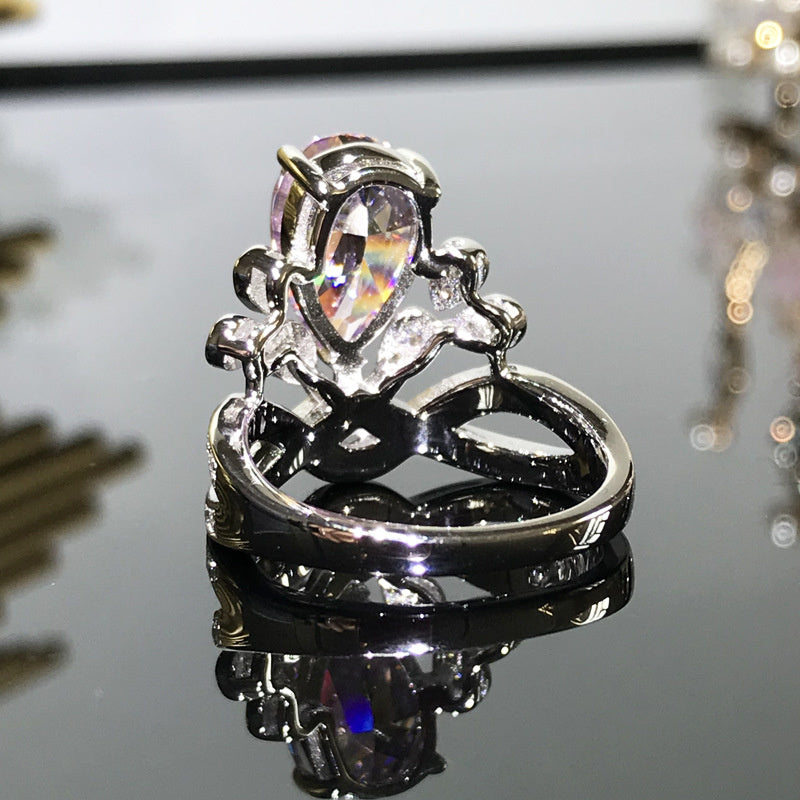 Sterling Silver Ins Vintage Royal Princess Water Drop Ring