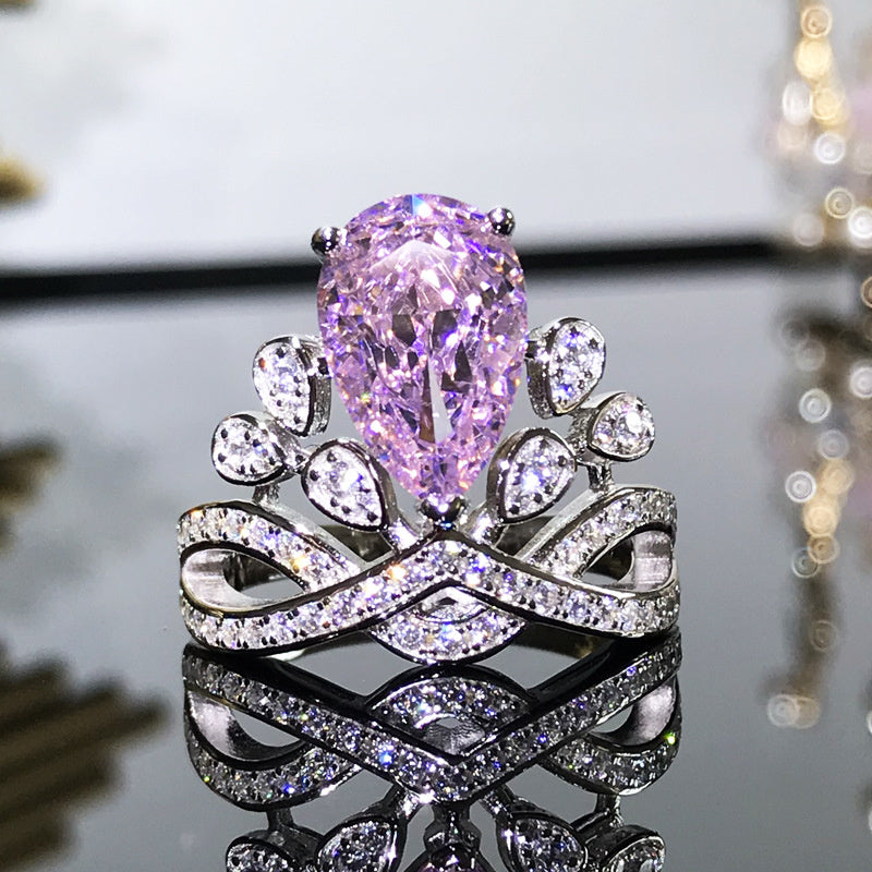 Sterling Silver Ins Vintage Royal Princess Water Drop Ring