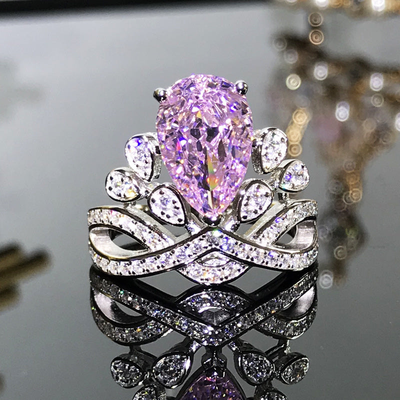 Sterling Silver Ins Vintage Royal Princess Water Drop Ring