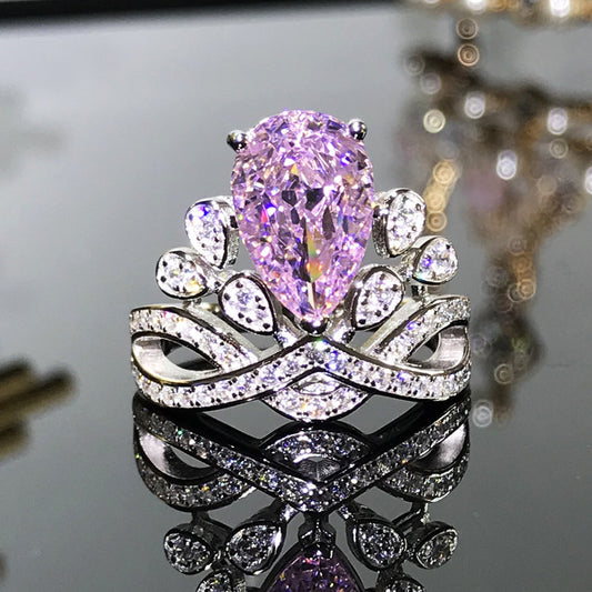 Sterling Silver Ins Vintage Royal Princess Water Drop Ring