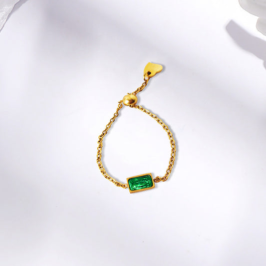 Personality Pull Chain Green Zircon Design Personality Ring Female