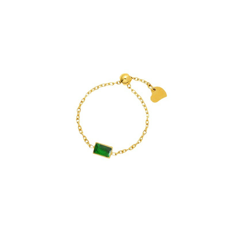 Personality Pull Chain Green Zircon Design Personality Ring Female