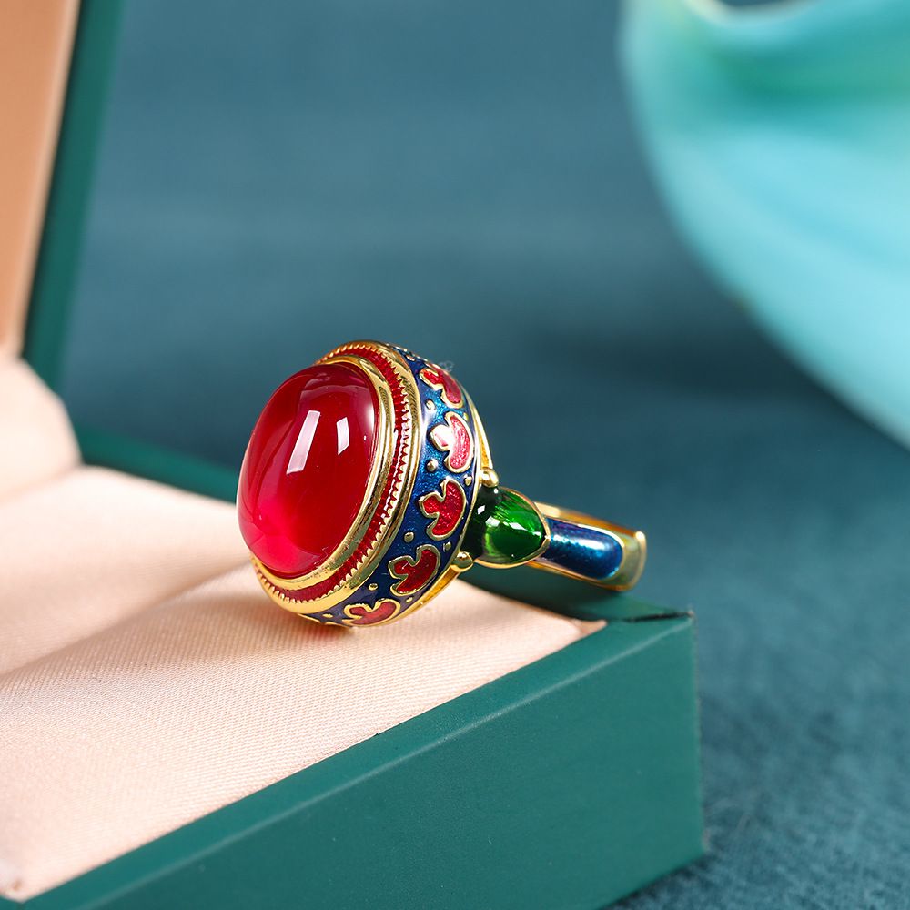 Red Corundum Ladies Ring S925 Silver Ornaments Live Hand Ornaments