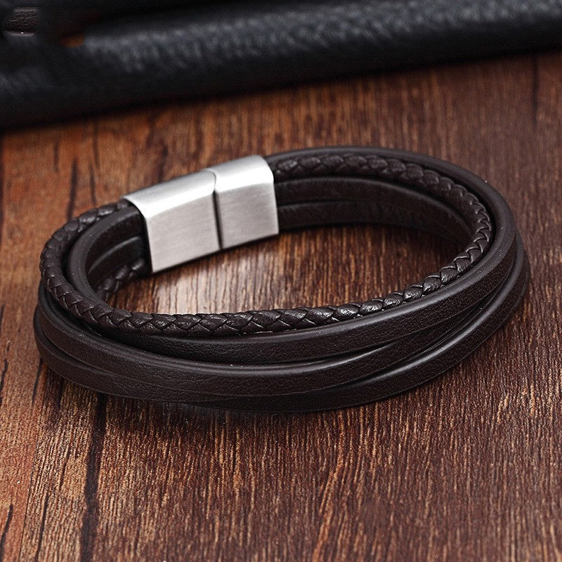 Men's Genuine Leather Multi-layer Bracelet Braided Leather Ornament