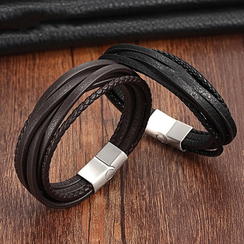 Men's Genuine Leather Multi-layer Bracelet Braided Leather Ornament