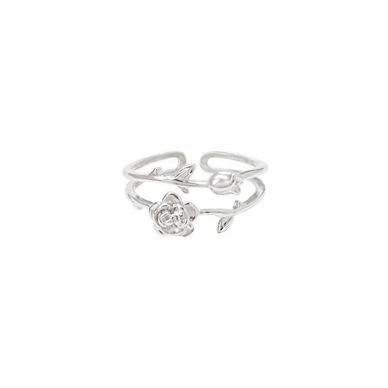 Women's Fashionable Silver Rose Ring