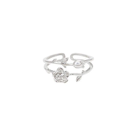 Women's Fashionable Silver Rose Ring