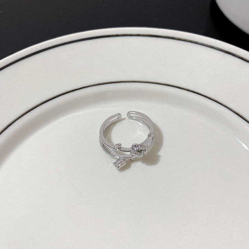 Women's Fashionable Silver Rose Ring