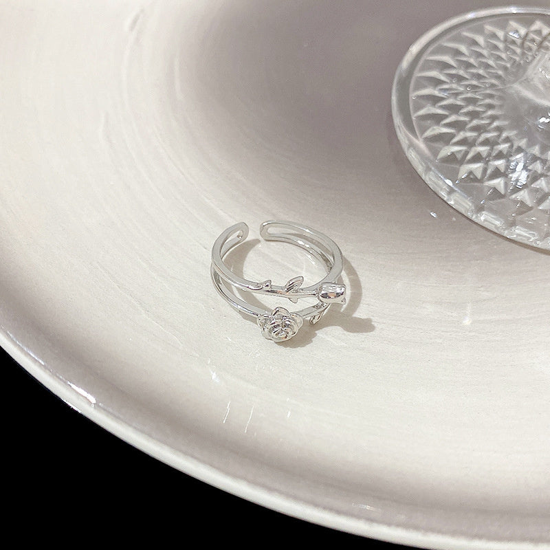 Women's Fashionable Silver Rose Ring