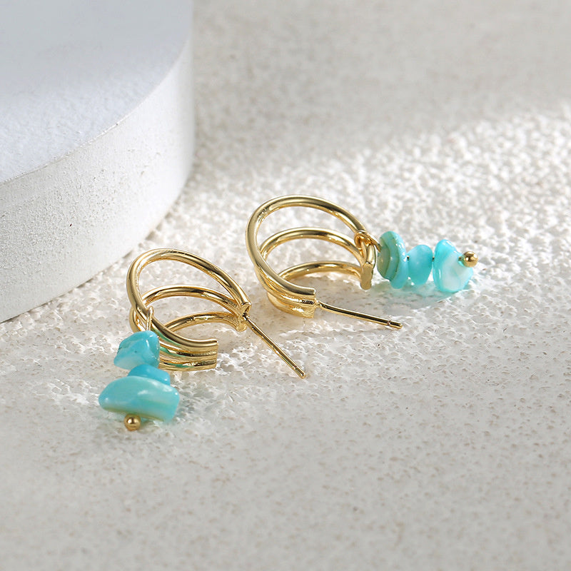 C Shape Hoop Earrings Women Turquoise