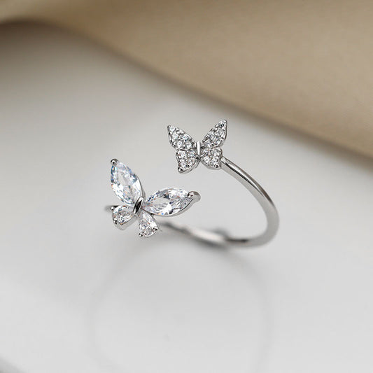S925 Sterling Silver Butterfly Ring Female