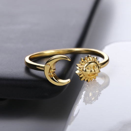 Simple Sun Moon Opening Ring Adjustable For Men And Women