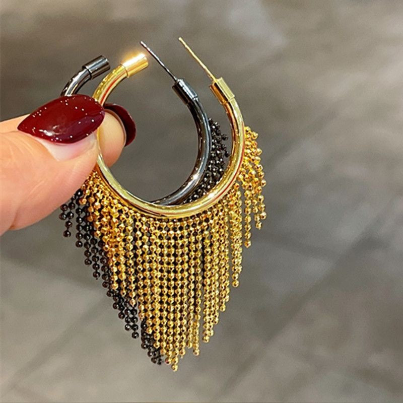 Women's Metal Bead Tassel Earrings