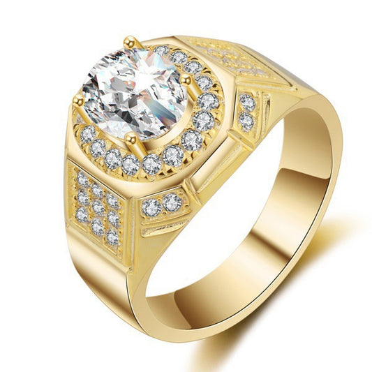 18K Gold Plated AAA Simulated Zircon Men's Engagement Ring