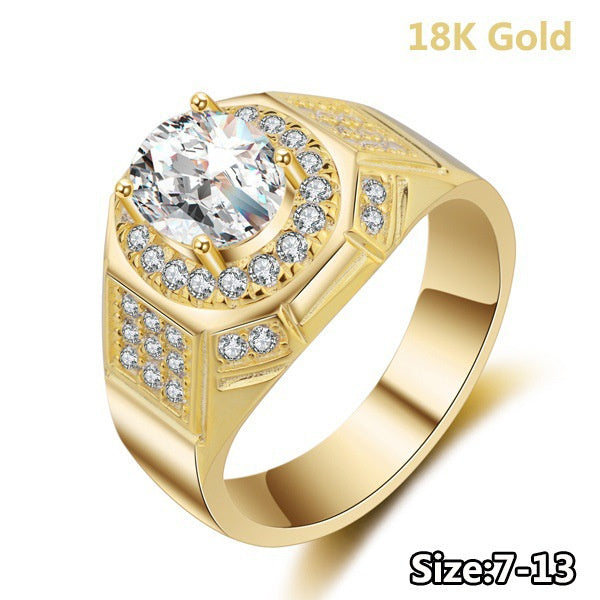 18K Gold Plated AAA Simulated Zircon Men's Engagement Ring