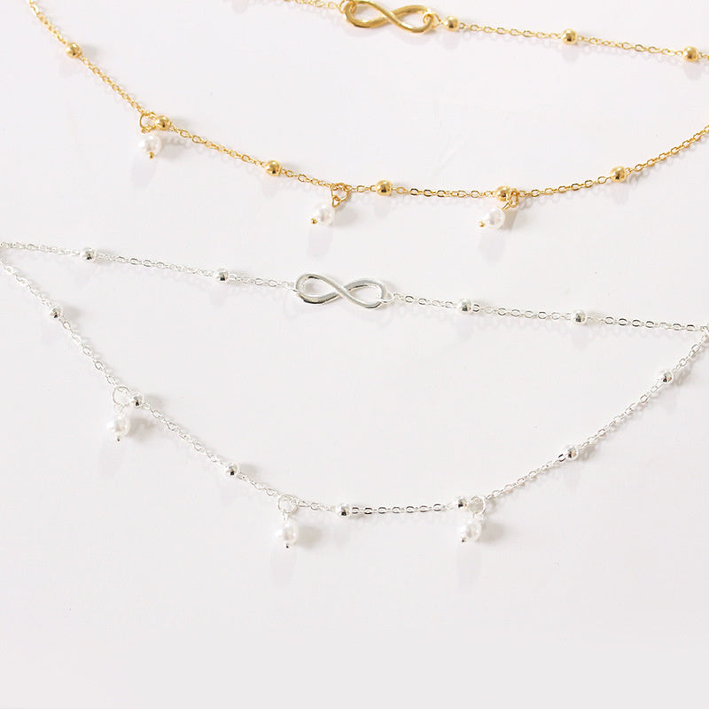 Pearl 8-word Ornament Women's Handmade Beaded Double Chain Foot Ornaments