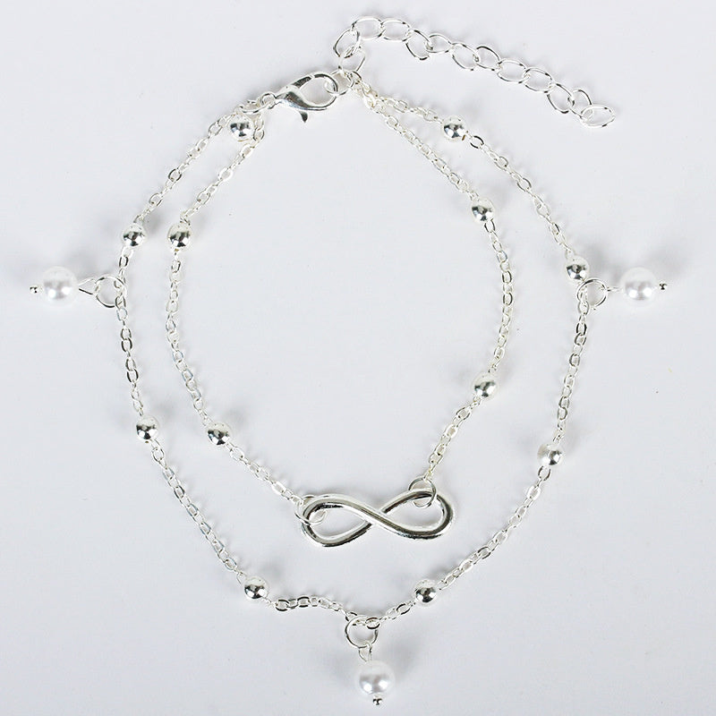 Pearl 8-word Ornament Women's Handmade Beaded Double Chain Foot Ornaments